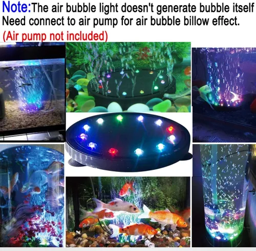 Miniatura 5 de 5 pulgadas 12 LED acuario burbuja luz aire piedra, tanque de peces LED burbuja bomba de aire sumergible bomba de aire lámpara de piedra burbuja