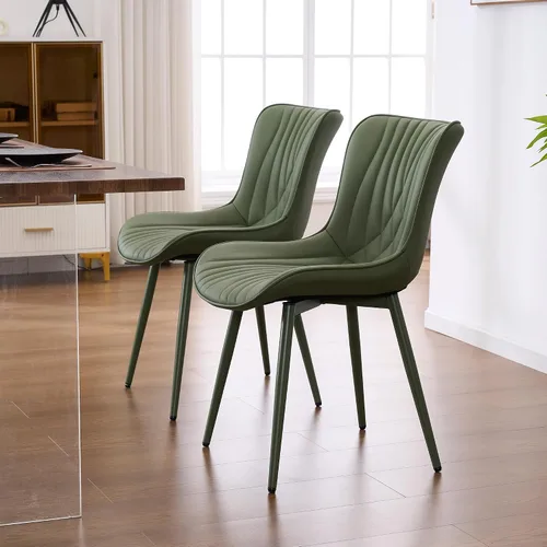 Miniatura 9 de YOUTASTE Juego de 2 sillas de comedor tapizadas de cuero, color verde oliva, modernas y cómodas sillas de comedor de cocina de mediados de siglo
