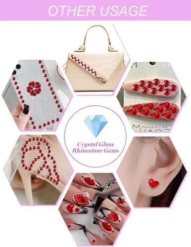 Miniatura 6 de Diamantes de imitación rojos para uñas, diamantes de imitación de EBANKU corazones rojos, mariposa, redondos, cristales, diamantes de imitación