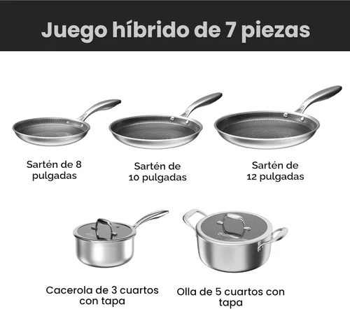 Miniatura 6 de COOKER KING Juego de utensilios de cocina de acero inoxidable, juego de ollas y sartenes antiadherentes, utensilios de cocina de cerámica híbrida
