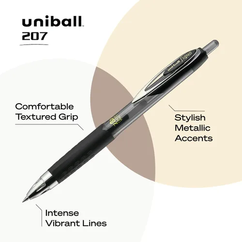 Miniatura 4 de Bolígrafos de gel retráctiles Uni-Ball 207, punta ultra micro (0.38 mm), negro, paquete de 12