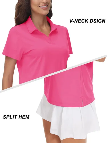 Miniatura 4 de TACVASEN Polo de manga corta con cuello en V para mujer, con protección solar UPF 50+, secado rápido, para golf