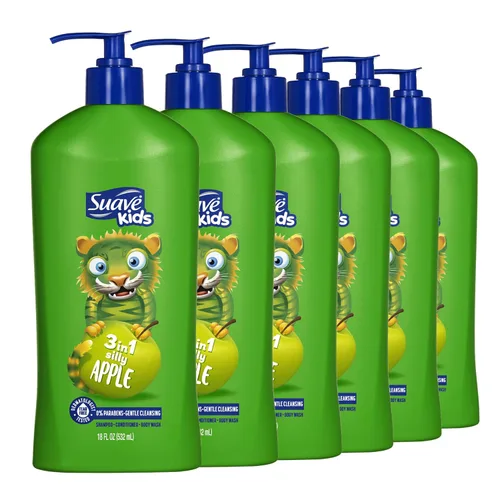 Suave Champú 3 en 1 para niños, acondicionador y gel de baño Silly Apple, fórmula suave sin desgarros para el cabello y la piel de los niños,