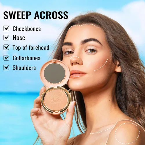 Miniatura 7 de Oulac Shimmer Bronzer - Maquillaje facial en polvo con espejo, aspecto bronceador natural SunKissed, bronceador crema altamente pigmentado, brillo