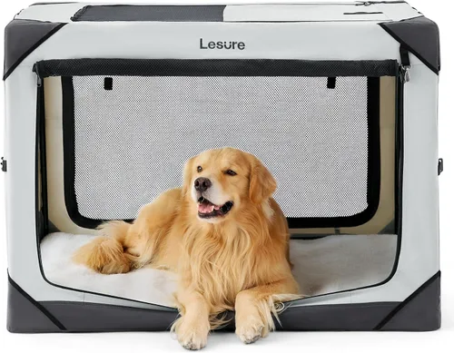 Miniatura 7 de Lesure Jaula Plegable para Perros - Perrera de Viaje Portátil para Perros Grandes, Jaula para Mascotas de 4 Puertas con Ventanas de Malla