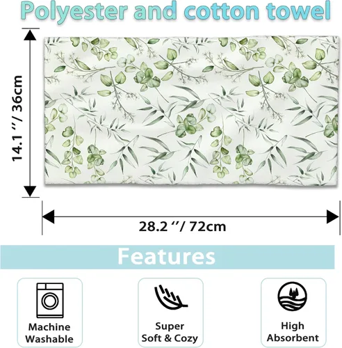 Miniatura 2 de Juego de 2 toallas de mano salvia, hojas de eucalipto, toallas de cocina con punta de dedos, 28 x 14 pulgadas, paño suave para baño, gimnasio