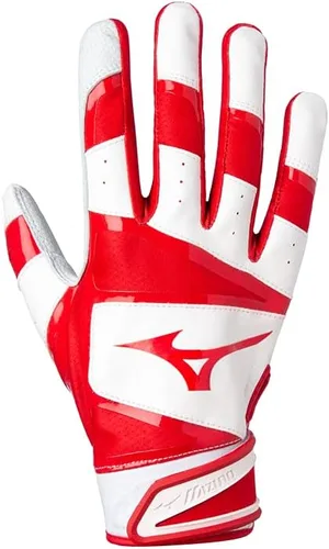 Miniatura 9 de Mizuno B-303 Guantes de béisbol para bateo Par Para adultos y jóvenes Palma de cuero de grano completo Inserciones AirMesh Solapas