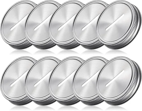 Miniatura 9 de Geiserailie 6 tarros de albañil con ranura para monedas, tapas de boca regular y alcancías, para ahorrar dinero, ranura para monedas de metal