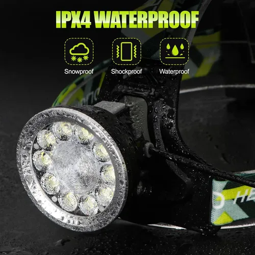 Miniatura 6 de Linterna frontal LED súper brillante, recargable, de alto lúmenes, impermeable, 4 modos, linterna de cabeza, linterna ligera para camping, correr