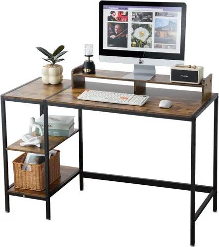 Miniatura 12 de MINOSYS Escritorio para computadora de 55 pulgadas con estante de almacenamiento - Rosa, ideal para dormitorios, espacios pequeños y oficinas