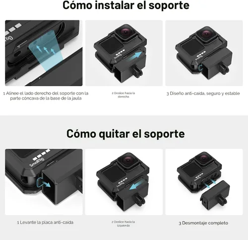 Miniatura 7 de SmallRig Hero 13 / Hero12 / Hero11 / Hero 10 / Hero 9 jaula negra para GoPro, con 2 soportes de zapata fría para GoPro Light Mod y micrófono común