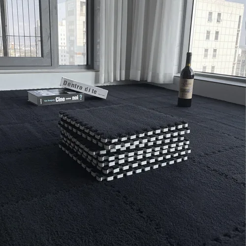 Miniatura 7 de 12 piezas de baldosas de alfombra de espuma entrelazadas para niños con borde, cuadrados gruesos de alfombra de felpa, tapetes de juego para el Negro