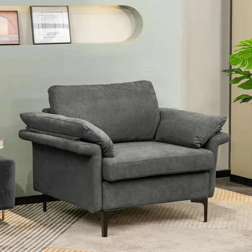 Miniatura 4 de Giantex Juego de 2 sofás individuales, silla decorativa, con cómodo cojín de 5 pulgadas, reposabrazos con cremallera, patas de acero, sillón de sala
