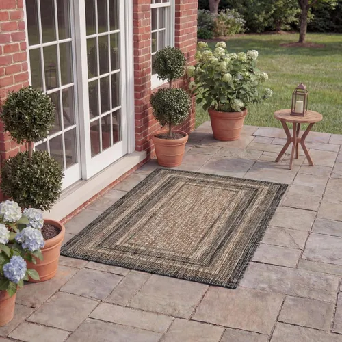 Miniatura 68 de SAFAVIEH Alfombra lavable al aire libre Courtyard Collection – 4' x 5'7", beige oscuro y beige, no desprende pelusa y fácil de limpiar, ideal