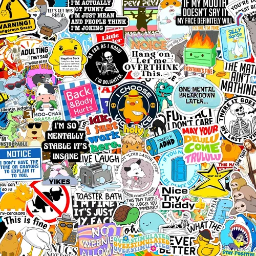 Miniatura 9 de Paquete de 200 calcomanías divertidas para adultos, botellas de agua con memes, impermeables, accesorios geniales para laptop, cascos, sarcásticos