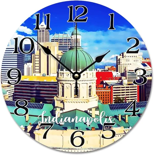Miniatura 21 de Reloj de paisaje de Indianápolis, Indiana, Estados Unidos, reloj decorativo de viaje, funciona con pilas, 9 pulgadas, silencioso, retro, decoración