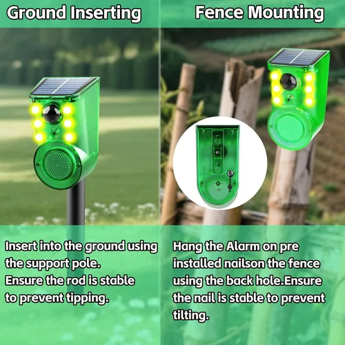 Miniatura 6 de Alarma solar con sensor de movimiento para exteriores, ultrasonido y alarmas, detector de movimiento de 129 db, generador de ruido fuerte, luz 1pcs