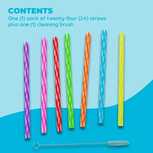 Miniatura 2 de Jacent Pajitas reutilizables de plástico para niños más cepillo de limpieza, 6 pulgadas: 24 pajitas