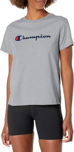 Champion - Camiseta clásica de manga corta para mujer, ajuste estándar, logotipo de script