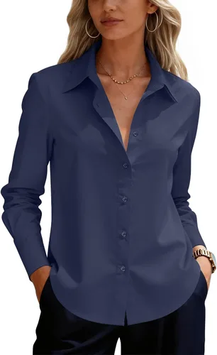 Miniatura 16 de siliteelon Camisas de vestir con botones para mujer, camisas de vestir de manga larga para mujer, camisas de trabajo de algodón de ajuste regular