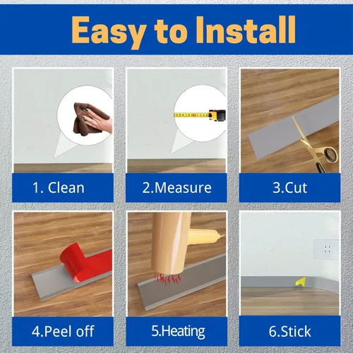Miniatura 7 de COUKIU Moldura Flexible para Zócalo, 4 Pulgadas x 60 Pies Base de Pared de Vinilo Autoadhesivo Base Cove, Moldura de Base de Pared de Goma Despegar