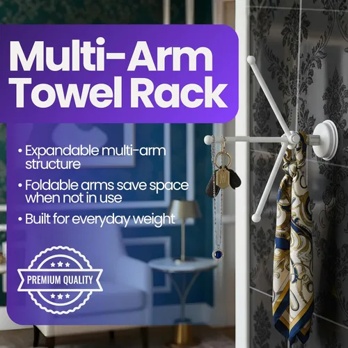 Miniatura 2 de Safe-er-Grip Changing Lifestyles Drip Dry - Estante de secado portátil, color blanco con 3 brazos móviles, barra de toalla con ventosa con brazo