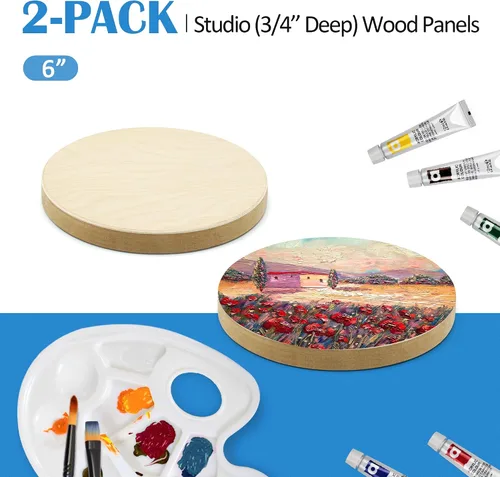 Miniatura 6 de Falling in Art Kit de Paneles de Madera de Abedul Redondos Sin Terminar para Pintura, Lienzo de Madera Paquete de 2 de 6 Studio 3/4" de Profundidad