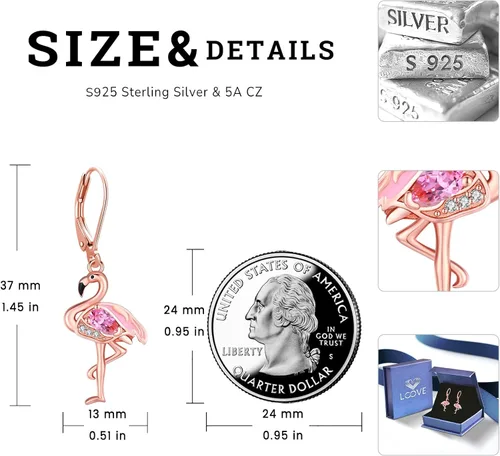 Miniatura 22 de Aretes colgantes de plata de ley con diseño de árbol de la vida, flor, abeja, animales, gato, colibrí, piedra lunar, turquesa, aretes con cierre