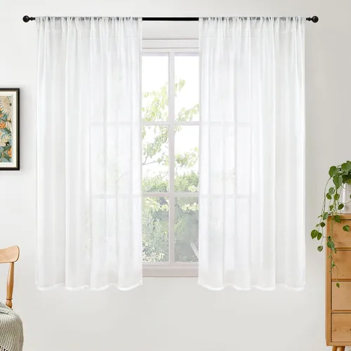 Miniatura 18 de BGment Cortinas de lino café de 30 pulgadas de largo para ventana pequeña, cortinas de media ventana beige semitransparentes ligeras con bolsillo