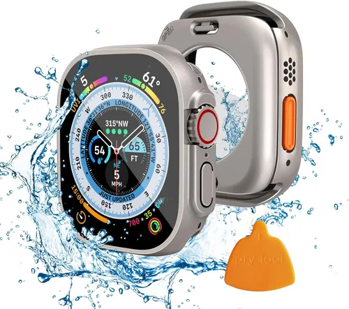 Miniatura 11 de Funda impermeable 2 en 1 compatible con Apple Watch de 1.61 pulgadas, protector de pantalla Series 9/8/7 (diseño ultra estilo) iWatch de vidrio Luz