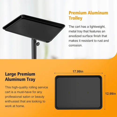 Miniatura 4 de Bandeja de salón con ruedas - Bandeja de tatuaje de aluminio premium con ruedas - Bandeja rodante ajustable para servicio de salón, carrito