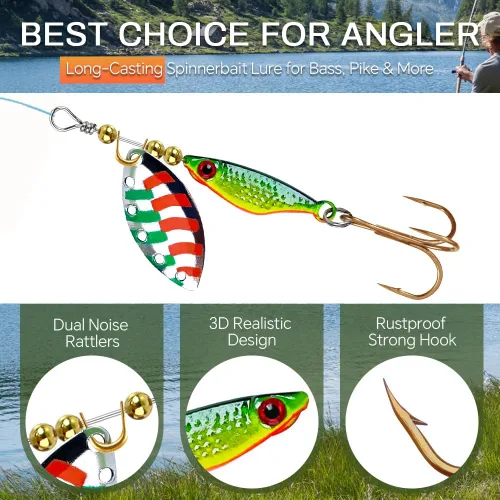 Miniatura 2 de Señuelo de pesca Spinnerbait, róbalo, trucha, salmón, cebo de metal duro giratorio, set con 2 cajas de anzuelos por Tbuymax, 10