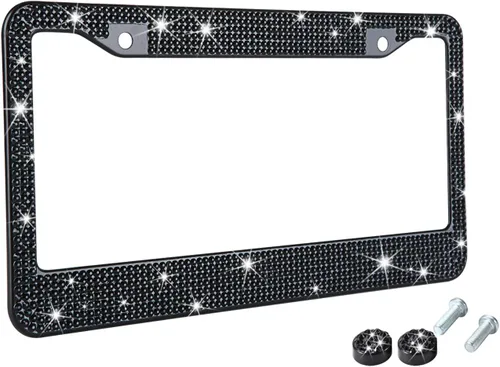 Miniatura 16 de Marcos de matrícula multicolor con diamantes de imitación brillantes para mujer, cubierta de matrícula de metal a prueba de óxido, accesorios