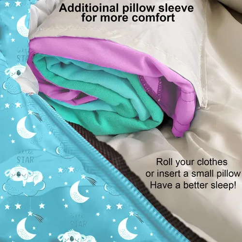 Miniatura 5 de KidzAdventure Mummy Style 32 – 59F Saco de Dormir para Niños con Funda de Almohada, 4 Estaciones, Ligero y Estilo Mochilero, Ideal para Acampar