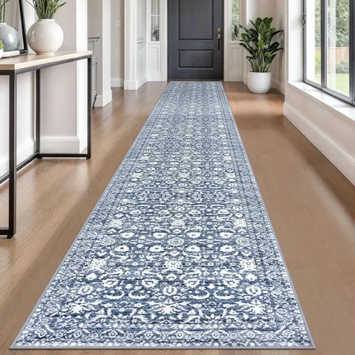 Miniatura 31 de Lansny Alfombra bohemia de 2 x 3 pulgadas, lavable, color negro, azul marino, floral, alfombra de cocina, alfombra de área pequeña de lana