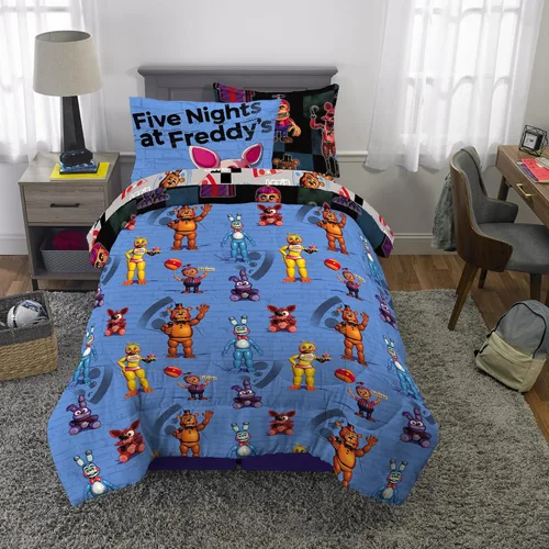 Miniatura 6 de Franco - Juego de edredón y sábanas supersuaves con funda para niños, 5 piezas, tamaño individual, Five Nights At Freddy's Cinco noches en Freddy's