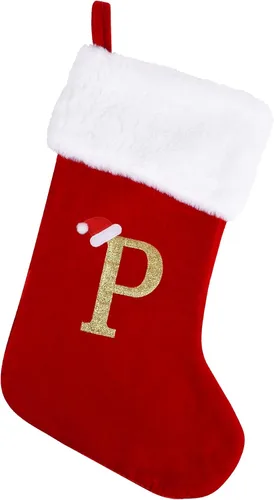 Miniatura 23 de Medias de Navidad con monograma de 20 pulgadas con letras, medias de Navidad grandes súper suaves, terciopelo rojo con puño de felpa blanco súper