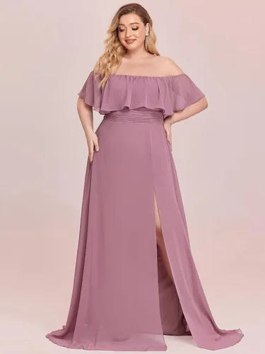 Miniatura 4 de Ever-Pretty Vestido formal de gasa con hombros descubiertos y mangas con volantes y abertura lateral para mujer 0968-PZUSA