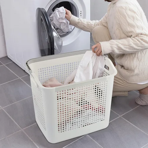 Miniatura 6 de Cesta de almacenamiento de ropa de plástico de 35 L, cesta de lavandería blanca con asa, paquete de 4 Dual side handles, easy to carry