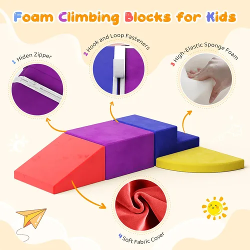 Miniatura 5 de Lischwert Bloques de escalada de espuma para niños pequeños de 1 a 3 años, juego suave de 4 piezas con juguetes de exploración para gatear, bloques