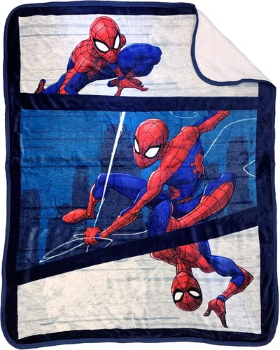 Jay Franco Marvel Spiderman City Swinger Manta Sherpa - Mide 50 x 60 pulgadas, Ropa de Cama para Niños - Resistente a la Decoloración Súper Suave