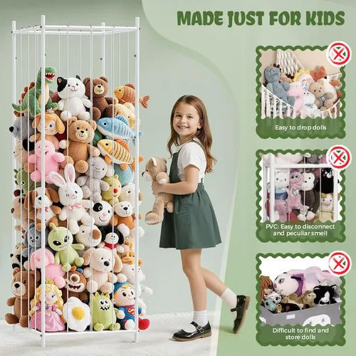 Miniatura 5 de Almacenamiento de animales de peluche de metal, organizador de juguetes de peluche duradero estilo zoológico, soporte extra grande para animales