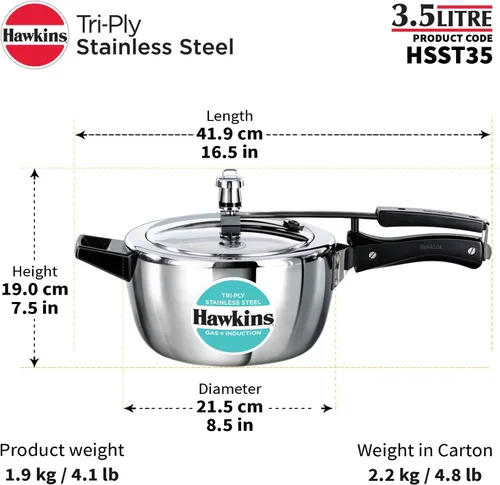 Miniatura 9 de Hawkins Olla a presión de acero inoxidable triple de 3,5 litros, cocina de tapa interior, plata (HSST35)