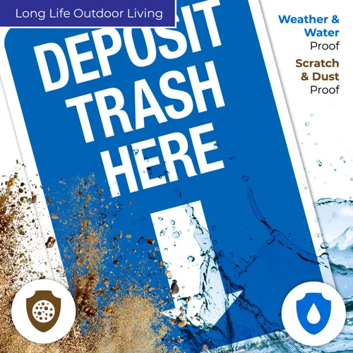 Miniatura 5 de Deposit Trash Here con letrero de flecha hacia abajo, (SI-69956) 10 x 7 pulgadas, calcomanías de vinilo de 4 mil, resistentes a la intemperie