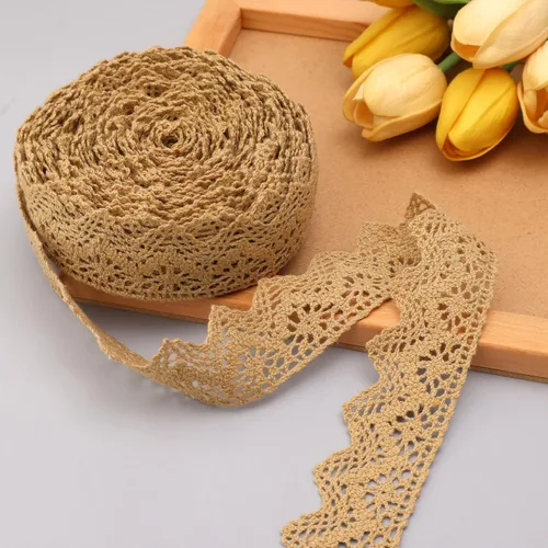 Miniatura 15 de IDONGCAI Cinta de encaje de ganchillo de 10 yardas, 1.4 pulgadas, triángulo de algodón vintage con borde festoneado para ropa bohemia, manualidades
