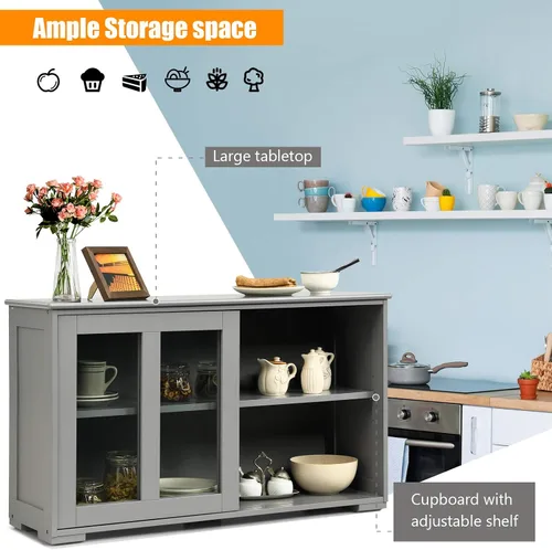 Miniatura 6 de Costzon Aparador Buffet Mueble, Gabinete de Almacenamiento de Cocina de Madera con Estante Ajustable, Puertas Corredizas de Vidrio, Mueble de Puerta
