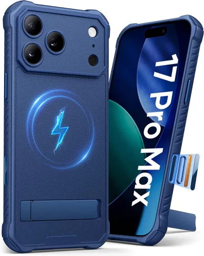 Miniatura 24 de Funda para iPhone 17 Pro, compatible con MagSafe, soporte integrado y botón de captura de control de cámara, protección de grado militar, funda Negro
