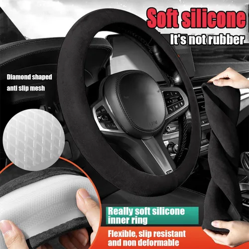Miniatura 3 de AUCELI Funda para volante de automóvil, protector de volante de vehículo de cuero de 15 pulgadas, antideslizante, transpirable, accesorios