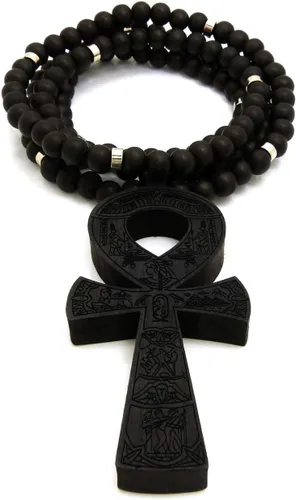 Miniatura 5 de Fashion 21 Colgante Egipto Key of Life Ankh de 0.315in, 36 pulgadas, collar de cuentas de madera en tono negro, marrón, Madera, N A