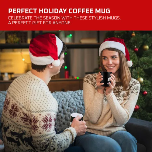 Miniatura 8 de Bruntmor Tazas de café negras con mango de estrella, juego de 6 tazas grandes de 14 onzas para vacaciones de Año Nuevo, tazas decorativas